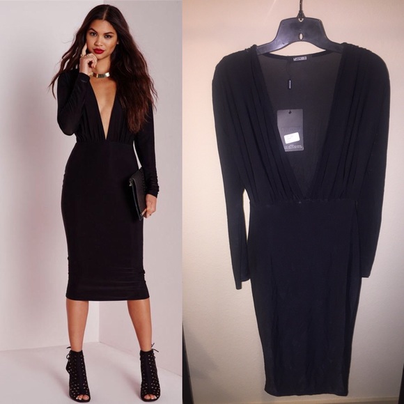 black midi dress v neck